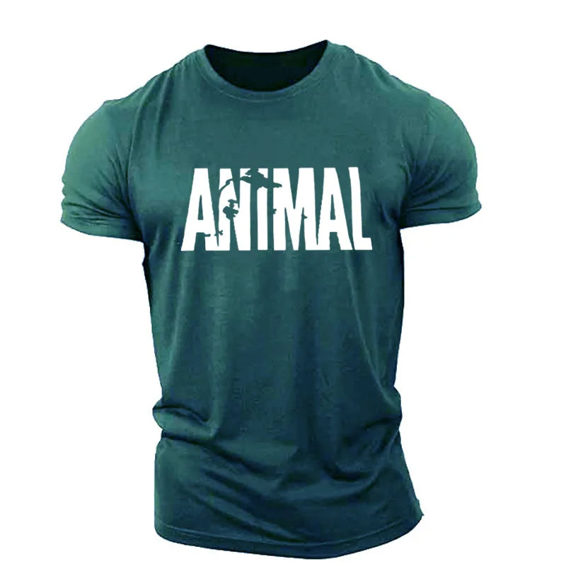 Animal Letter English Elements Men's T-shirts Short Sleeve Round-Neck Loose Casual Sporty Tops 6XL Big Size Summer Man Tees